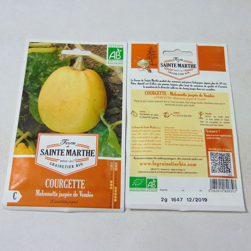 Esempio di esemplare Zucchino Melonnette Jaspée de Vendée Bio - Ferme de Sainte Marthe sacchetto di semi 10 (2g) come consegnato