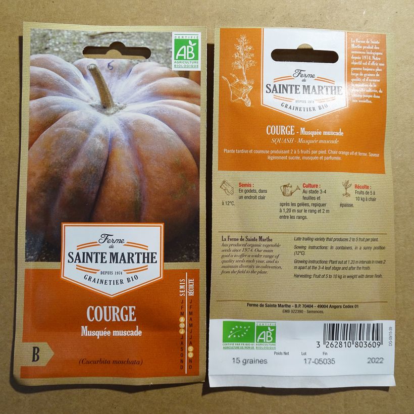 Esempio di esemplare Zucca moscata Muscade Bio - Ferme de Sainte Marth sacchetto di semi 8 (1.3g) come consegnato