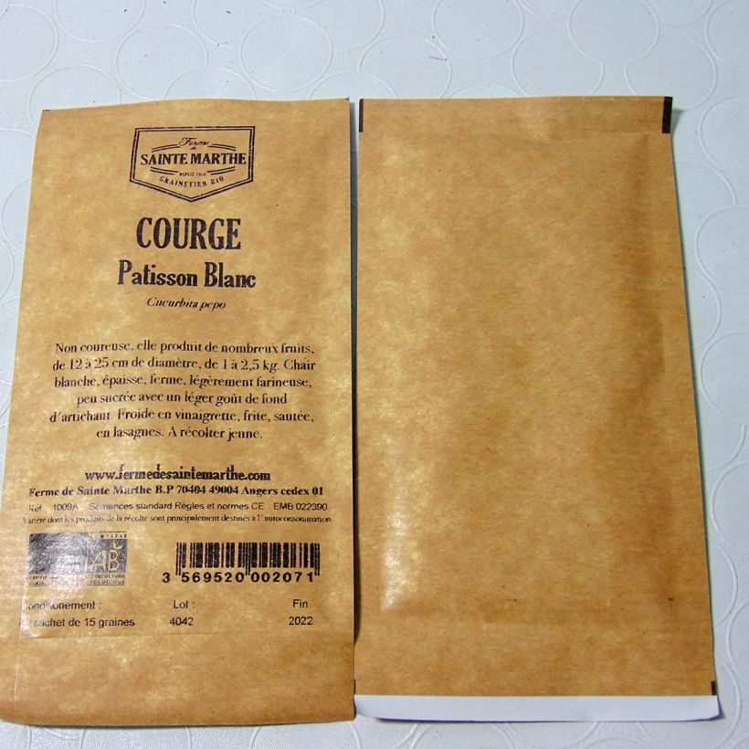 Esempio di esemplare Zucchino Patisson bianche Bio - Ferme de Sainte Marthe sacchetto di semi 10 (1g) come consegnato