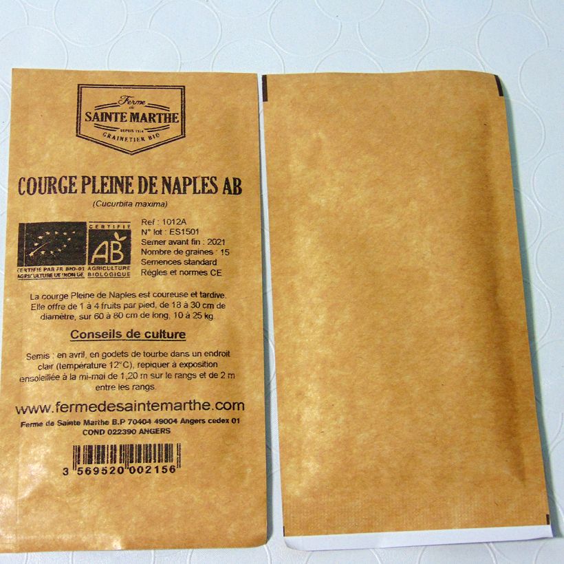 Esempio di esemplare Zucca moscata Lunga piena di Napoli Bio - Ferme de Sainte Marth sacchetto di semi 15 (2g) come consegnato