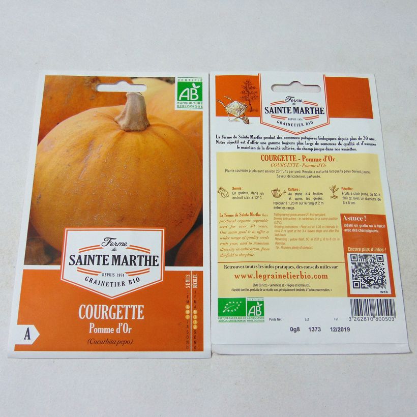 Esempio di esemplare Zucchino Pomme d'Or Bio - Ferme de Sainte Marthe sacchetto di semi 10 come consegnato