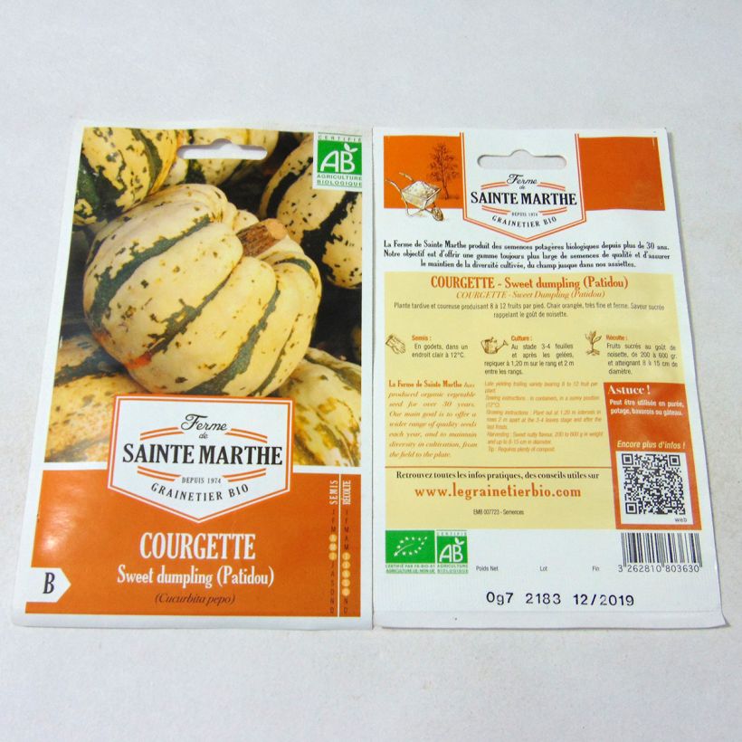 Esempio di esemplare Zucchino Sweet Dumpling Bio - Ferme de Sainte Marthe sacchetto di semi 10 (0.7g) come consegnato