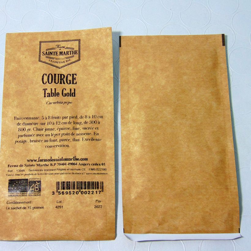 Esempio di esemplare Zucchino Table Gold Bio - Ferme de Sainte Marthe sacchetto di semi 20 (1g) come consegnato