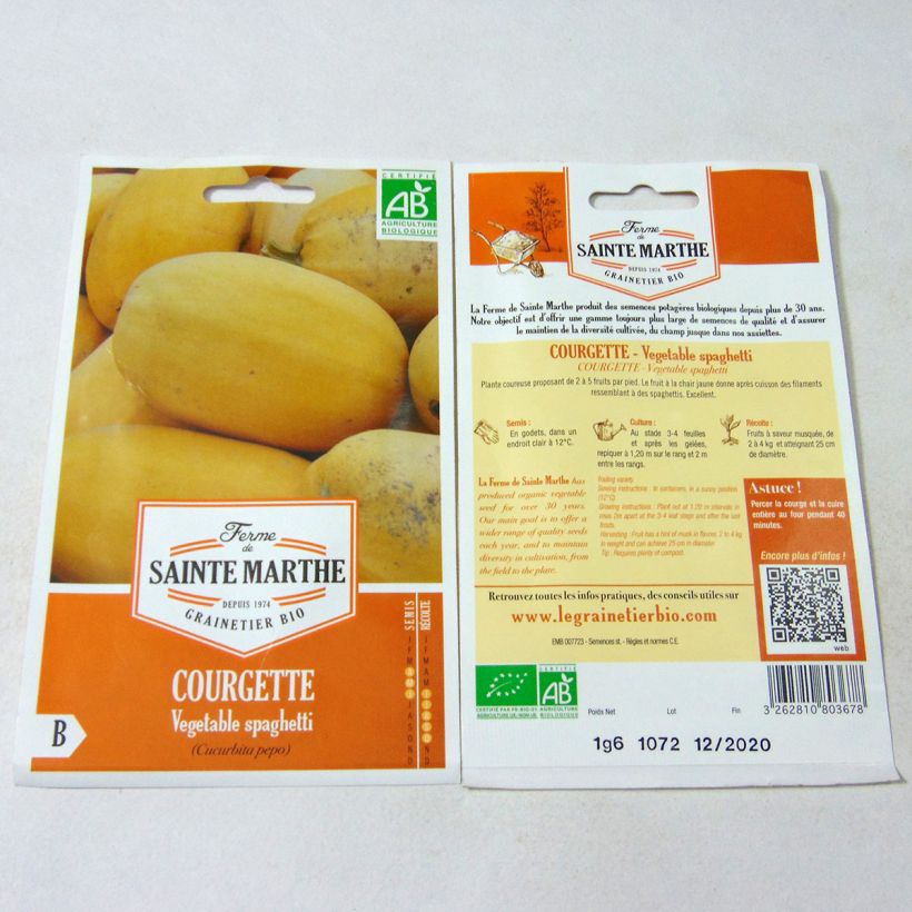 Esempio di esemplare Zucchino Spaghetti Bio - Ferme de Sainte Marthe sacchetto di semi 10 (1.6g) come consegnato