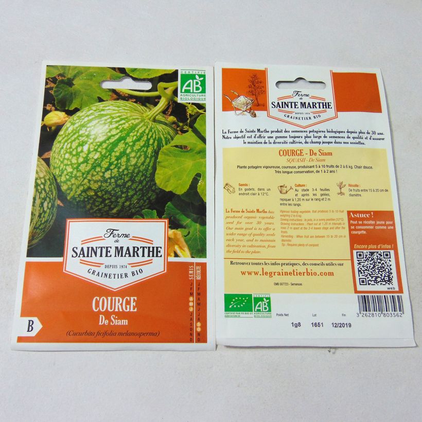 Esempio di esemplare Cucurbita ficifolia - Zucca siamese sacchetto di semi 8 (1,8g) come consegnato