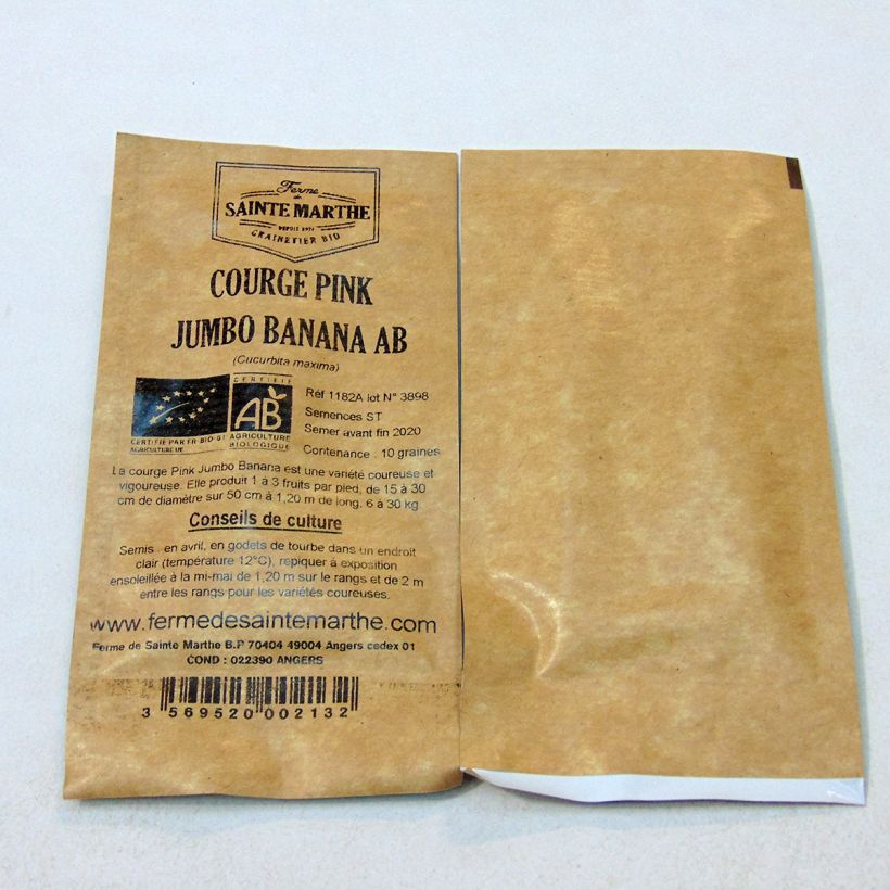 Esempio di esemplare Zucca Pink Jumbo Banana Bio - Ferme de Sainte Marthe sacchetto di semi 10 (2g) come consegnato