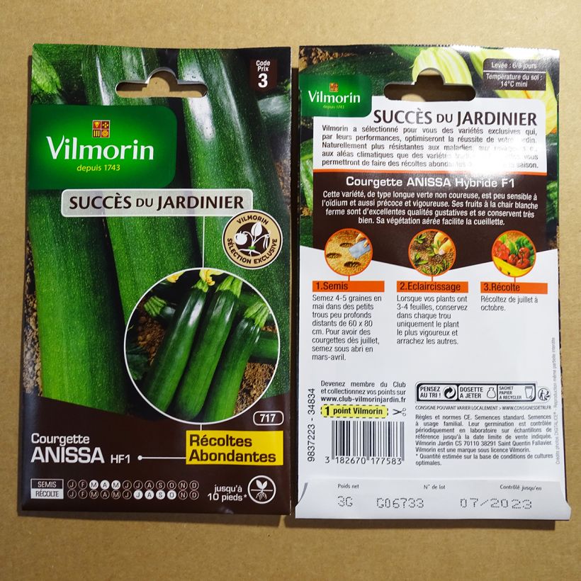 Esempio di esemplare Zucchino Anissa F1 sacchetto di semi 15 (3g) come consegnato