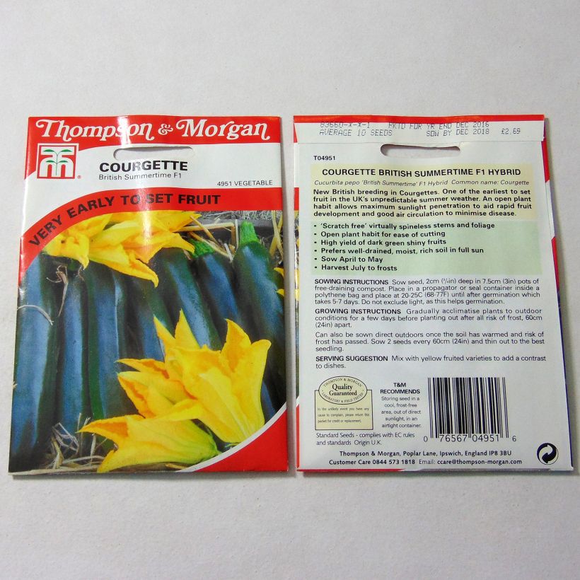 Esempio di esemplare Zucchino British Summertime F1 sacchetto di semi 10 come consegnato