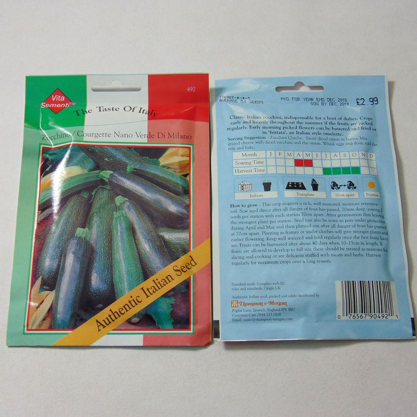 Esempio di esemplare Zucchino Nano Verde di Milano sacchetto di semi 54 come consegnato