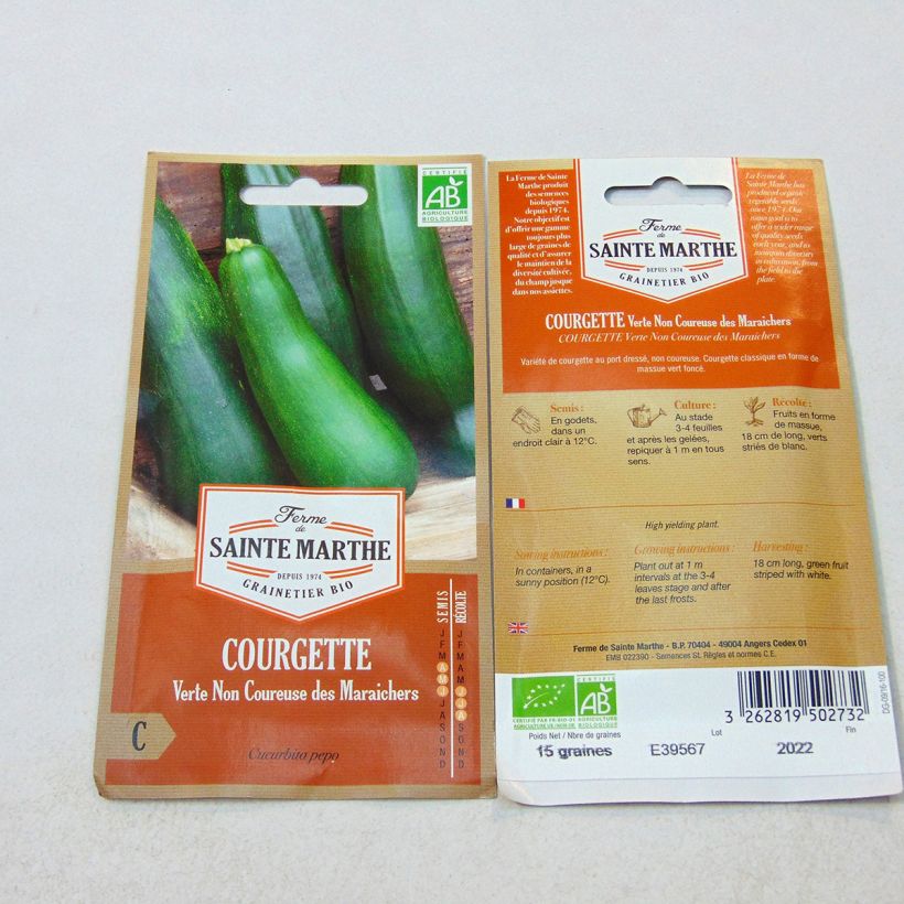 Esempio di esemplare Zucchino Verde non coureuse sacchetto di semi 15 (1g) come consegnato