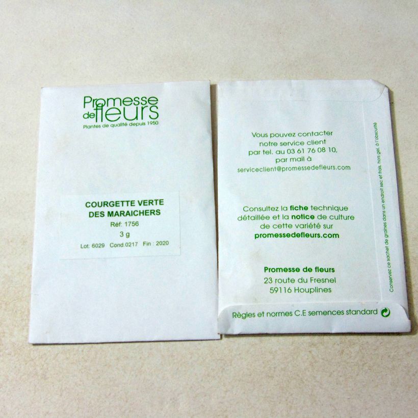 Esempio di esemplare Zucchino Verde non coureuse des maraîchers sacchetto di semi 25 (3g) come consegnato