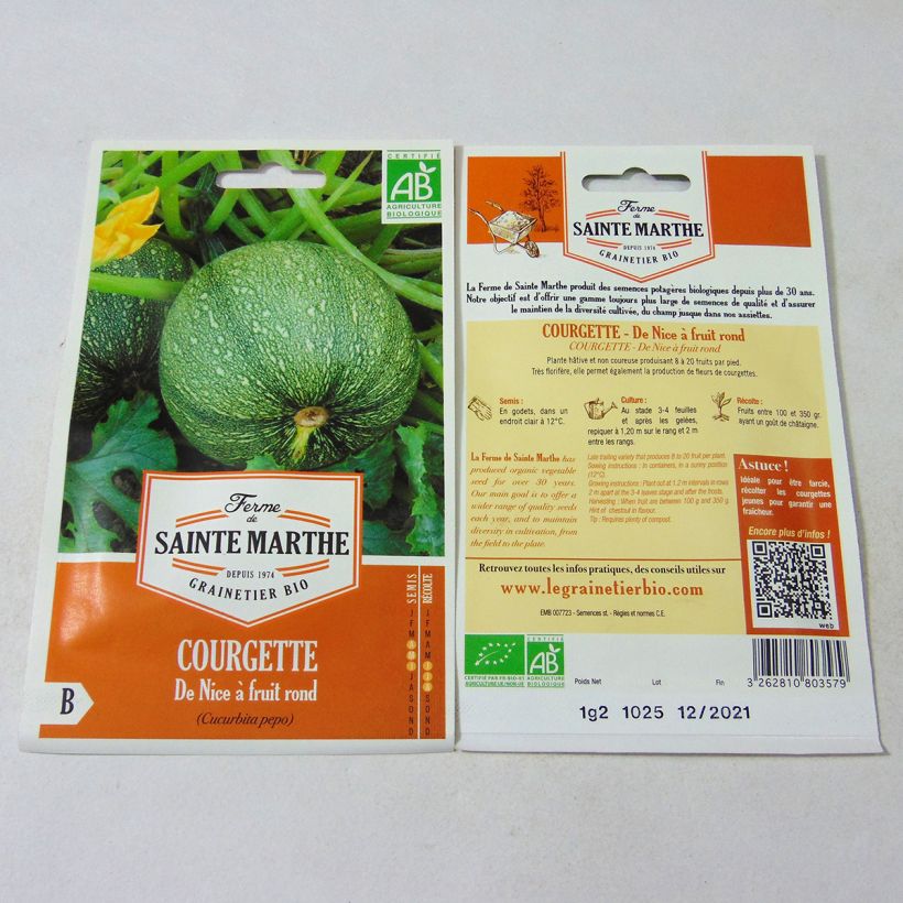 Esempio di esemplare Zucchino tondo chiaro di Nizza Bio - Ferme de Sainte Marthe sacchetto di semi 8 (1.2g) come consegnato