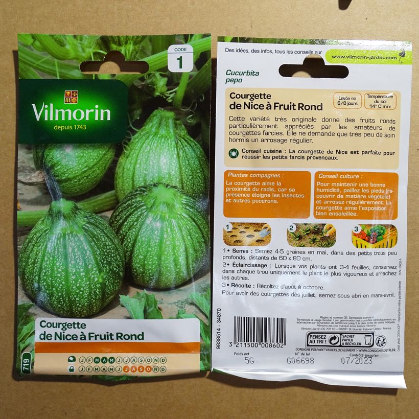 Esempio di esemplare Zucchino tondo chiaro di Nizza - Vilmorin sacchetto di semi 50 (5g) come consegnato