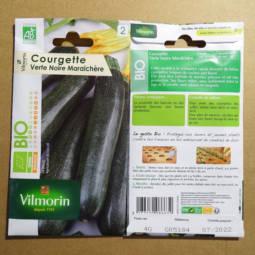 Esempio di esemplare Zucchino verde nero Bio - Vilmorin sacchetto di semi 40 (4g) come consegnato