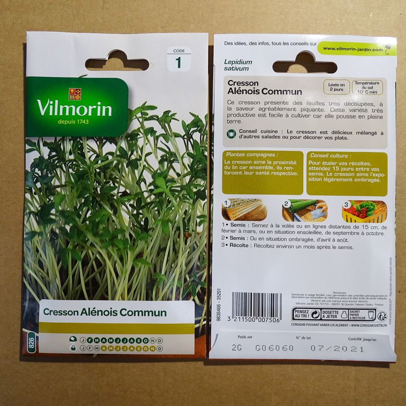 Esempio di esemplare Crescione dei giardini - Vilmorin sacchetto di semi 800 (2g) come consegnato