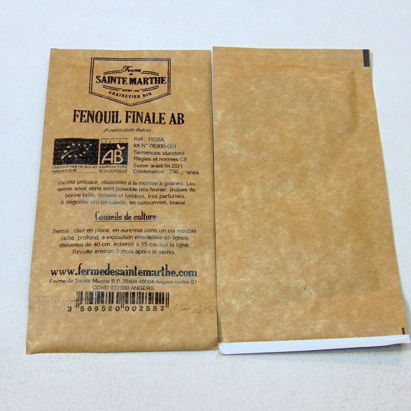 Esempio di esemplare Finocchio Finale Bio - Ferme de Sainte Marthe sacchetto di semi 250 (1g) come consegnato
