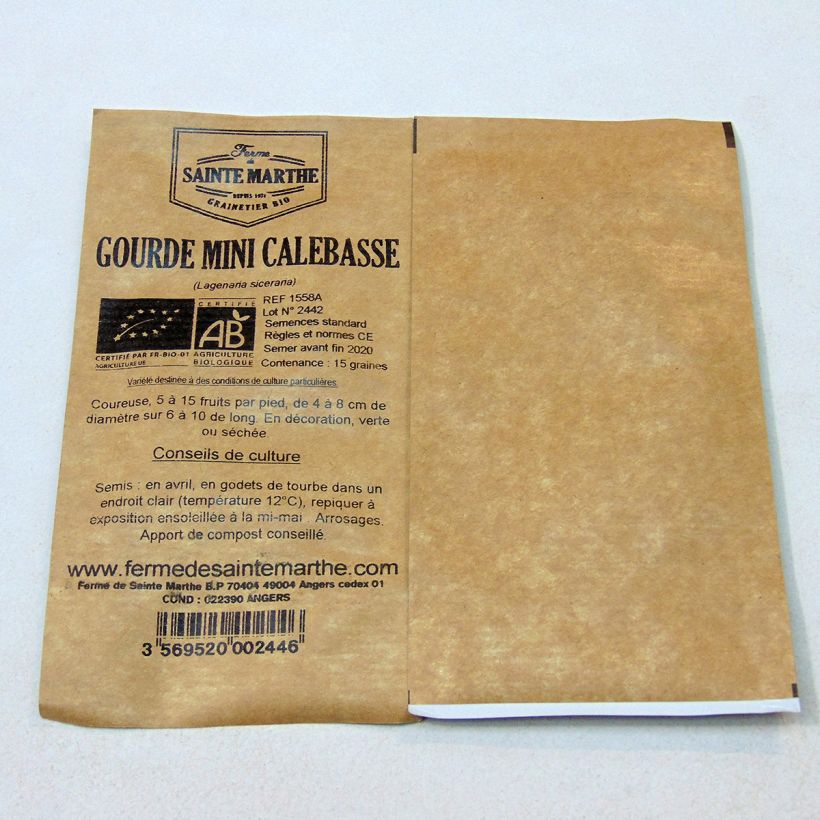 Esempio di esemplare Zucca bottiglia Mini Calebasse Bio - Ferme de Sainte Marthe sacchetto di semi 15 (1g) come consegnato