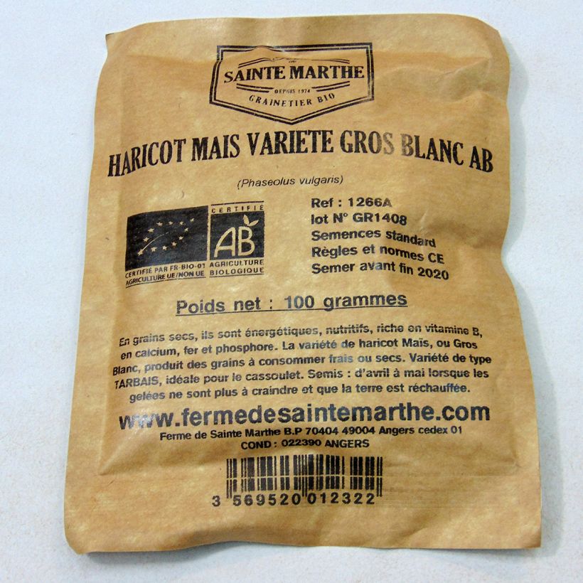 Esempio di esemplare Fagiolo rampicante da sgranare Maïs Variété Gros Blanc sacchetto di semi 150 (80g) come consegnato