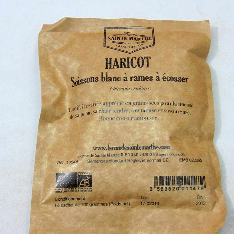 Esempio di esemplare Fagiolo rampicante da sgranare Soissons Blanc sacchetto di semi 200 (100g) come consegnato