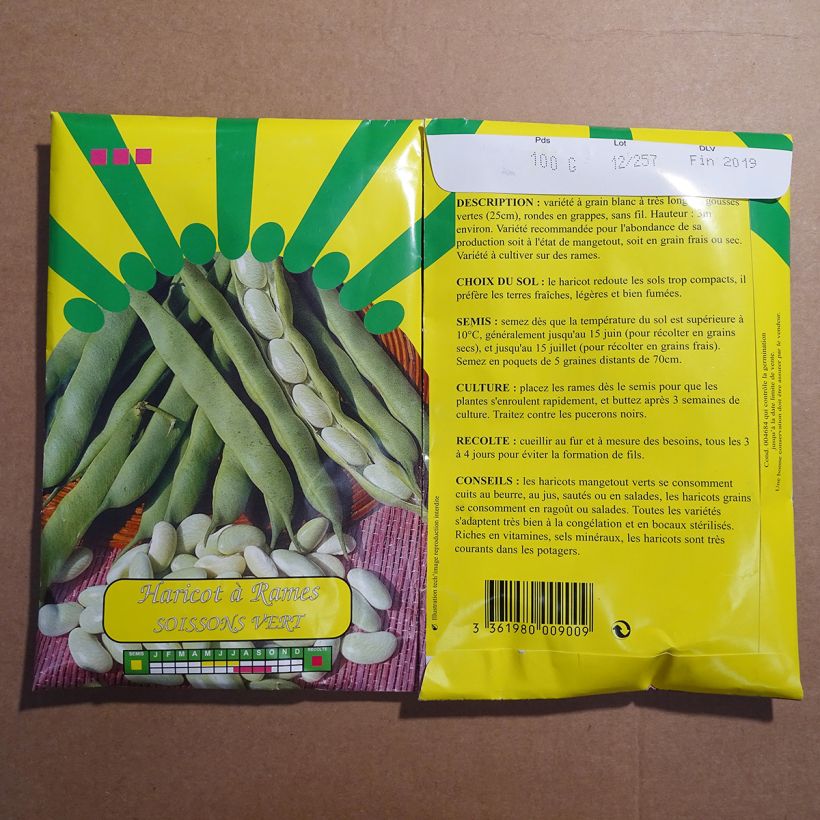 Esempio di esemplare Fagiolo rampicante da sgranare Soissons Vert sacchetto di semi 200 (100g) come consegnato