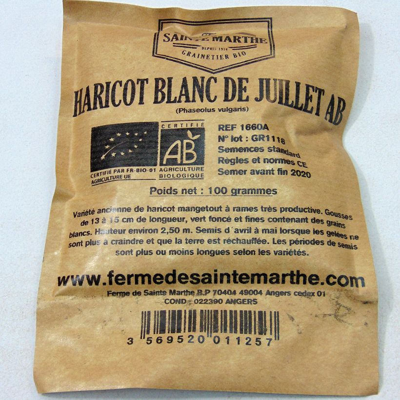 Esempio di esemplare Fagiolo rampicante Blanc de Juillet sacchetto di semi 200 (80g) come consegnato
