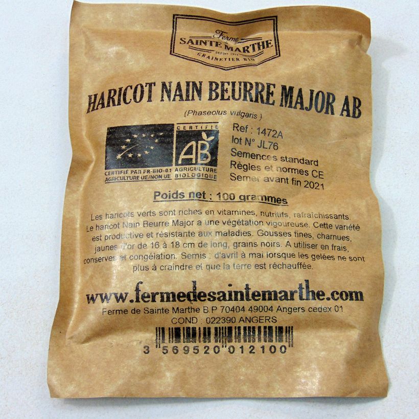 Esempio di esemplare Fagiolo giallo nano Major Bio - Ferme de Sainte Marthe sacchetto di semi da 80 grammi come consegnato