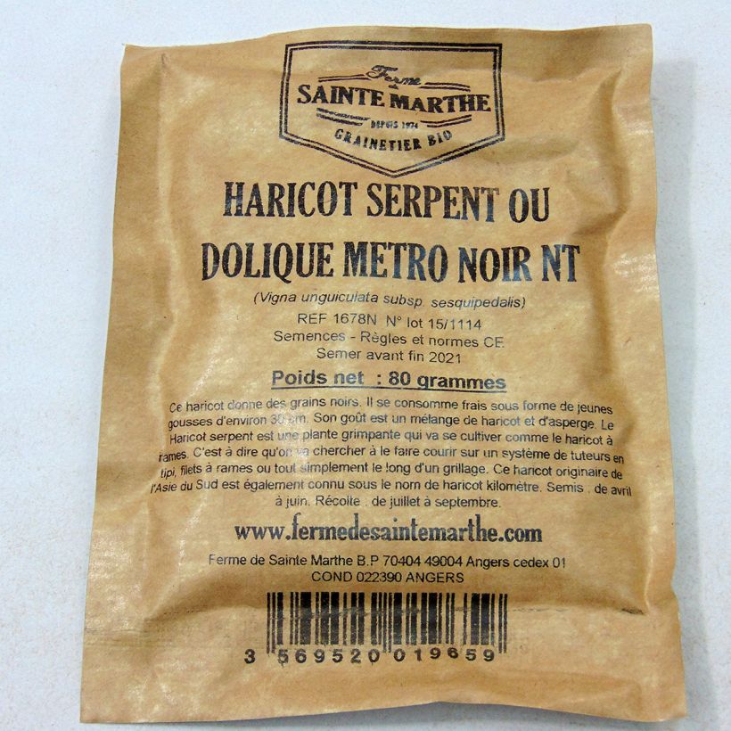Esempio di esemplare Fagiolo dall'occhio Dolique Metro noir sacchetto di semi 160 (80g) come consegnato
