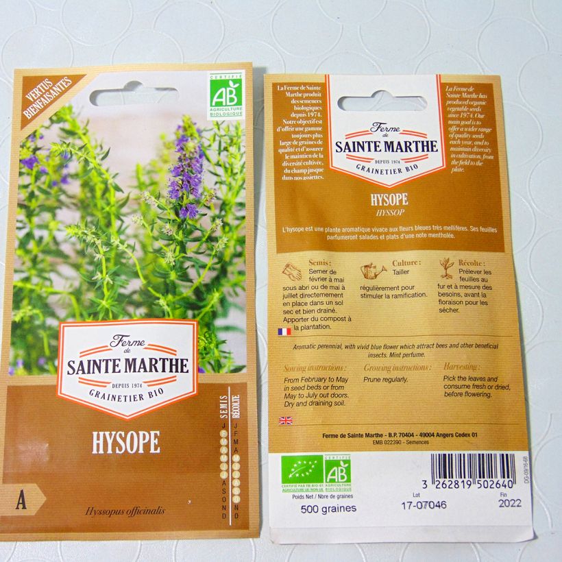 Esempio di esemplare Hyssopus officinalis Bio - Ferme de Sainte Marthe - Issopo sacchetto di semi 500 come consegnato