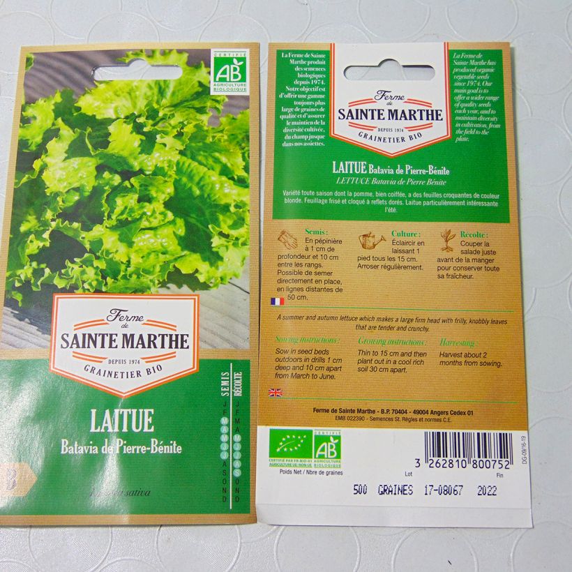Esempio di esemplare Lattuga batavia di Pierre Bénite Bio - Ferme de Sainte Marthe sacchetto di semi 500 (3g) come consegnato