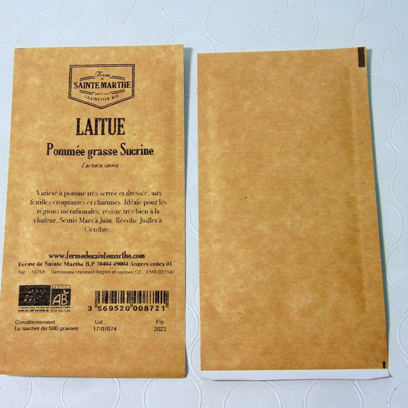 Esempio di esemplare Lattuga Sucrine Bio sacchetto di semi 500 come consegnato