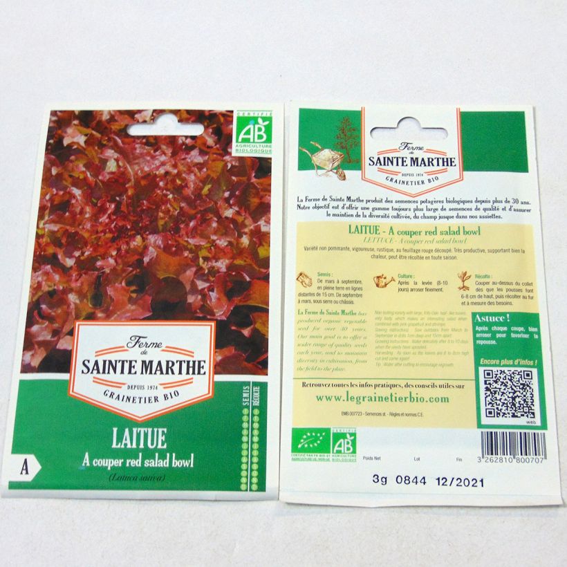 Esempio di esemplare Lattuga a cespo Red Salad Bowl Bio - Ferme de Sainte Marthe sacchetto di semi 4000 (3g) come consegnato