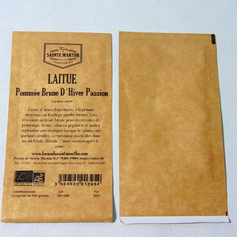 Esempio di esemplare Lattuga a cappuccio Bruna d'Inverno Passion Bio - Ferme de Sainte Marthe sacchetto di semi 500 come consegnato
