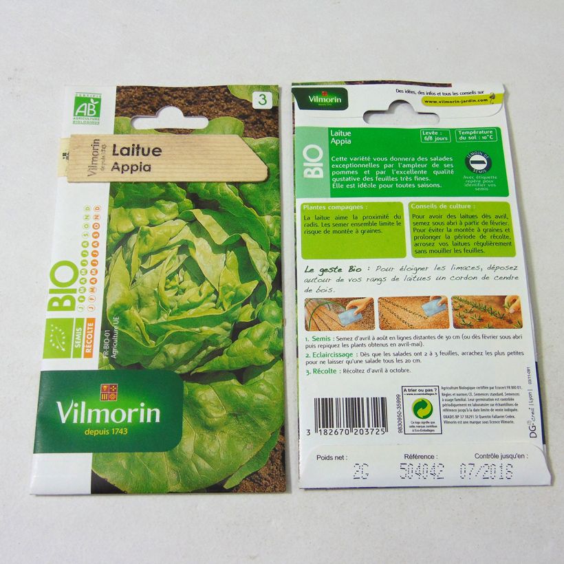 Esempio di esemplare Lattuga a cappuccio Appia Bio - Vilmorin sacchetto di semi 1600 (2g) come consegnato