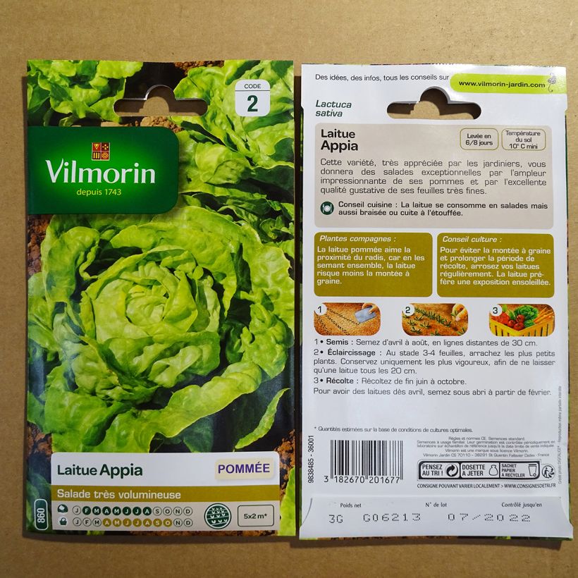 Esempio di esemplare Lattuga a cappuccio Appia - Vilmorin sacchetto di semi 2400 (3g) come consegnato