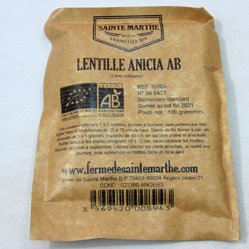 Esempio di esemplare Lenticchia Anicia sacchetto di semi da 80 grammi come consegnato
