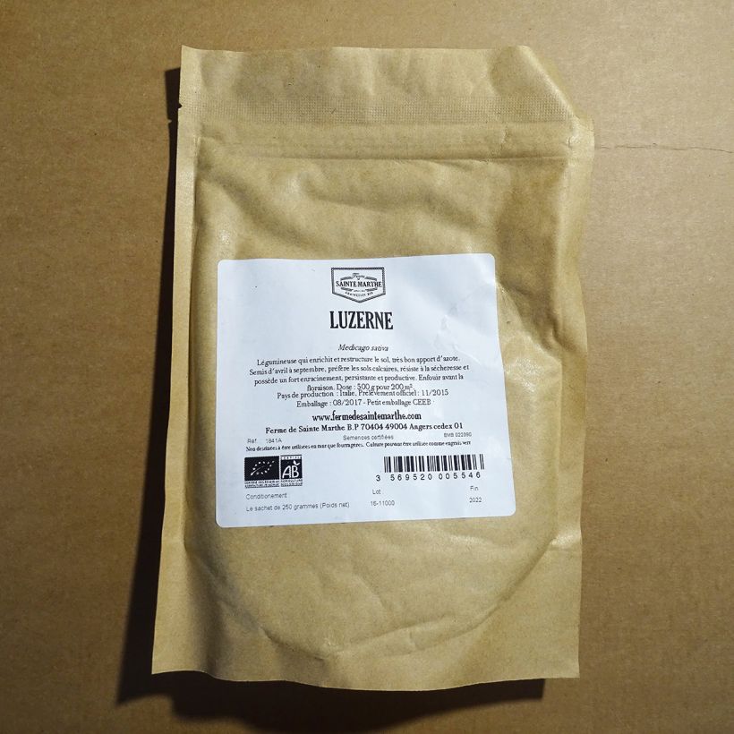 Esempio di esemplare Medicago sativa - Erba medica - Ferme de Sainte Marthe sacchetto di semi 500 (1g) come consegnato