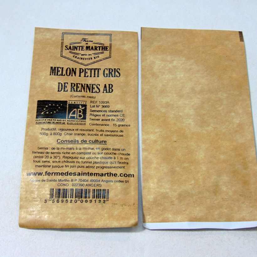 Esempio di esemplare Melone Petit gris de Rennes Bio - Ferme de Sainte Marthe sacchetto di semi 15 come consegnato