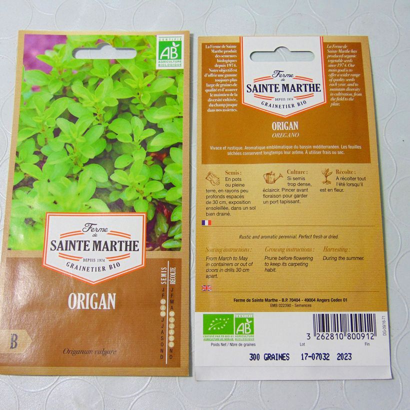 Esempio di esemplare Origano comune Bio - Ferme de Sainte Marthe sacchetto di semi 1000 (0,15g) come consegnato