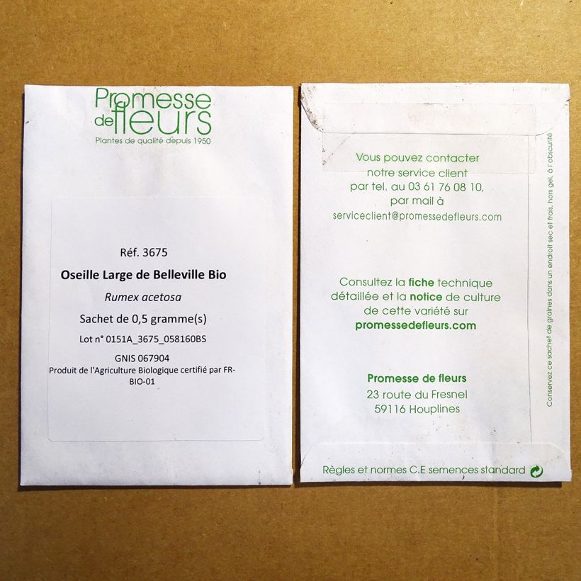 Esempio di esemplare Acetosa De Belleville sacchetto di semi 500 (0.5g) come consegnato