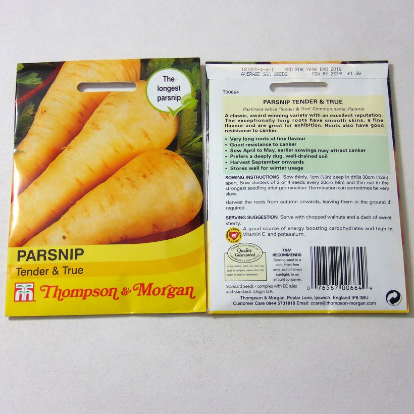Esempio di esemplare Pastinaca Tender And True sacchetto di semi 550 come consegnato