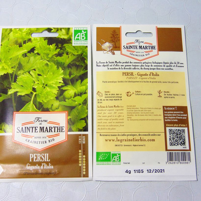 Esempio di esemplare Prezzemolo Gigante d'Italia Bio - Ferme de Sainte Marthe sacchetto di semi 1700 (4g) come consegnato