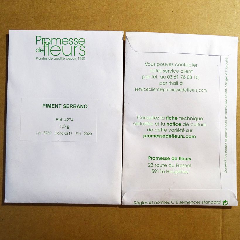 Esempio di esemplare Peperoncino Serrano sacchetto di semi 150 (1,5g) come consegnato