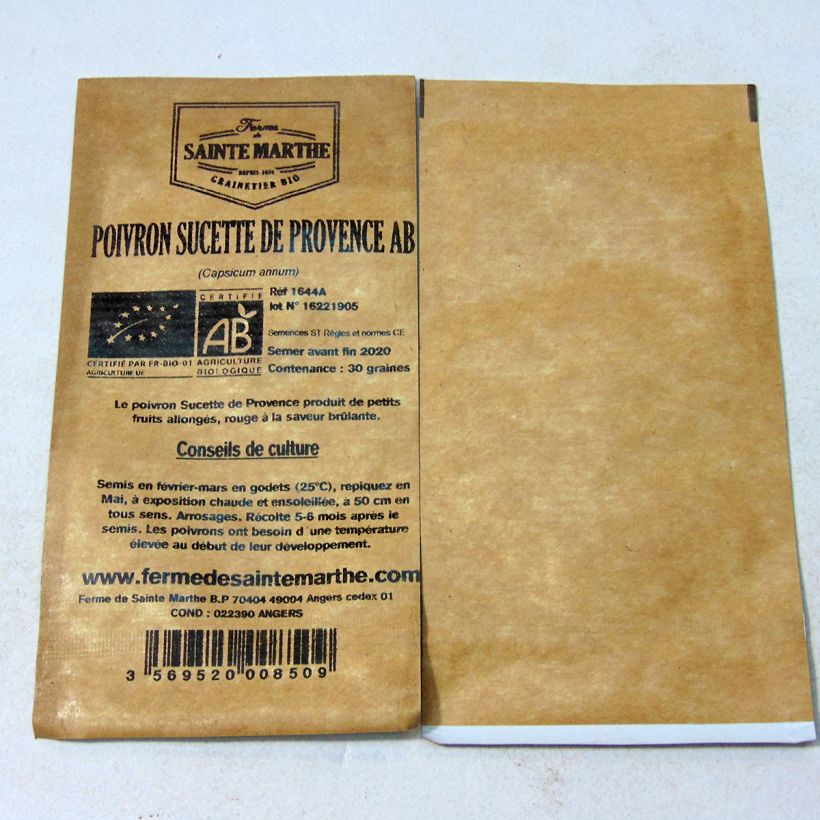 Esempio di esemplare Peperoncino Sucette de Provence Bio - Ferme de Sainte Marthe sacchetto di semi 30 come consegnato