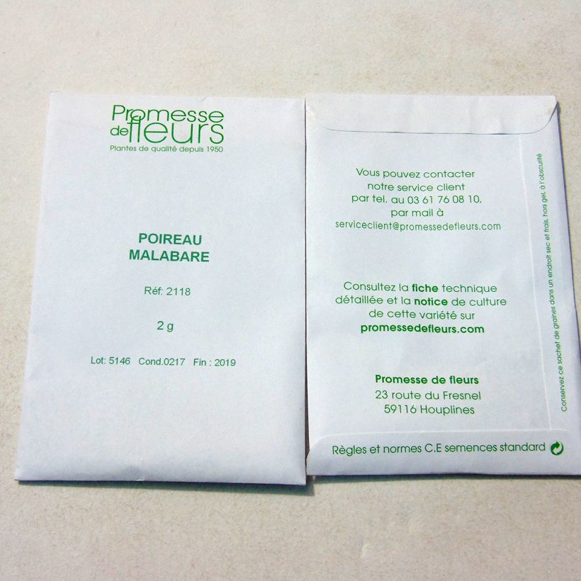 Esempio di esemplare Porro Malabare sacchetto di semi 500 (2g) come consegnato