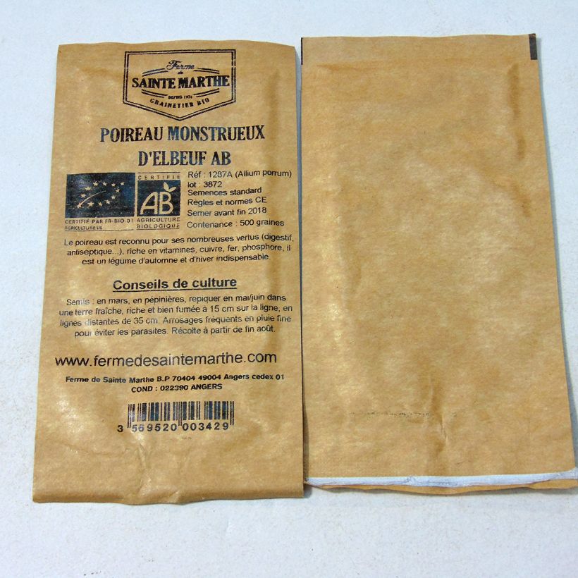 Esempio di esemplare Porro Monstrueux d'Elbeuf Bio - Ferme de Sainte Marthe sacchetto di semi 500 (1g) come consegnato