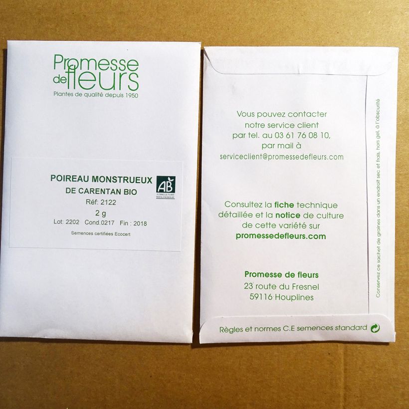 Esempio di esemplare Porro Monstrueux de Carentan Bio sacchetto di semi 500 (2g) come consegnato