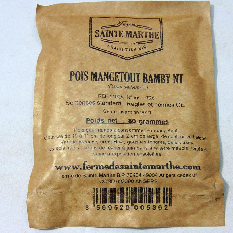 Esempio di esemplare Pisello delle nevi nano Bamby NT - Ferme de Sainte Marthe sacchetto di semi 240 (80g) come consegnato