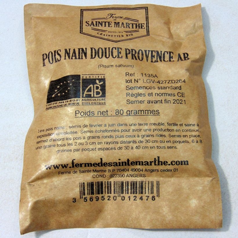 Esempio di esemplare Pisello nano rotondo Douce Provence Bio - Ferme de Sainte Marthe sacchetto di semi 240 (80g) come consegnato