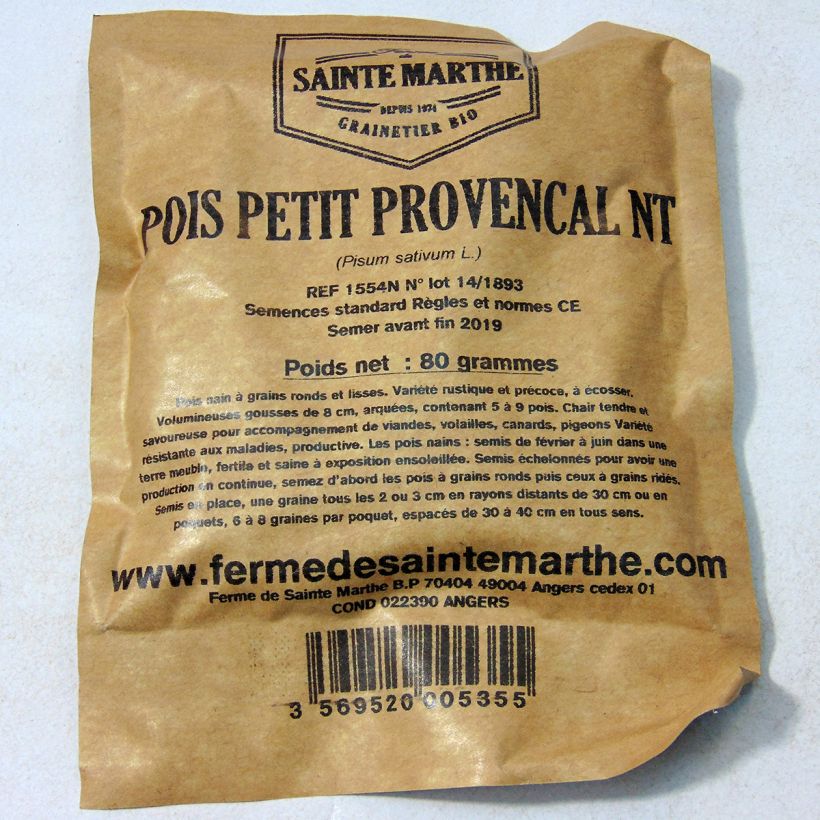 Esempio di esemplare Pisello a semi rotondi nano Piccolo provenzale NT - Ferme de Sainte Marthe sacchetto di semi 240 (80g) come consegnato