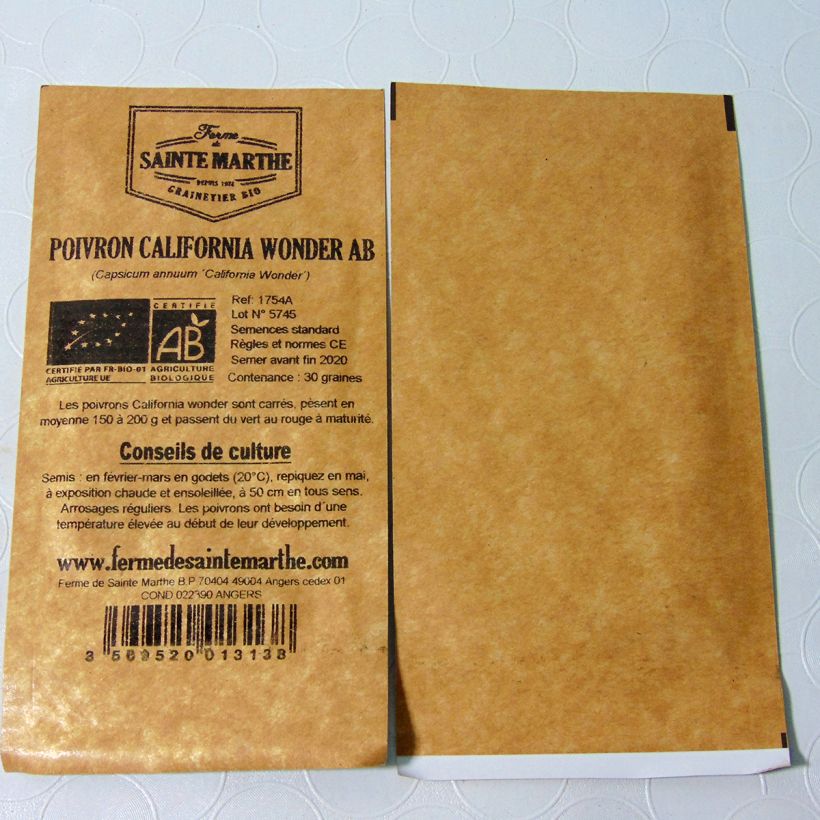 Esempio di esemplare Peperone California Wonder Bio - Ferme de Sainte Marthe sacchetto di semi 30 come consegnato